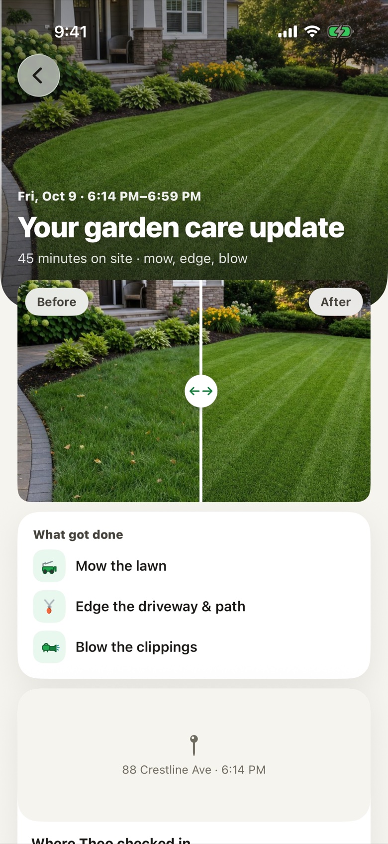 Homeowner app: your garden care update with a lawn before-and-after slider