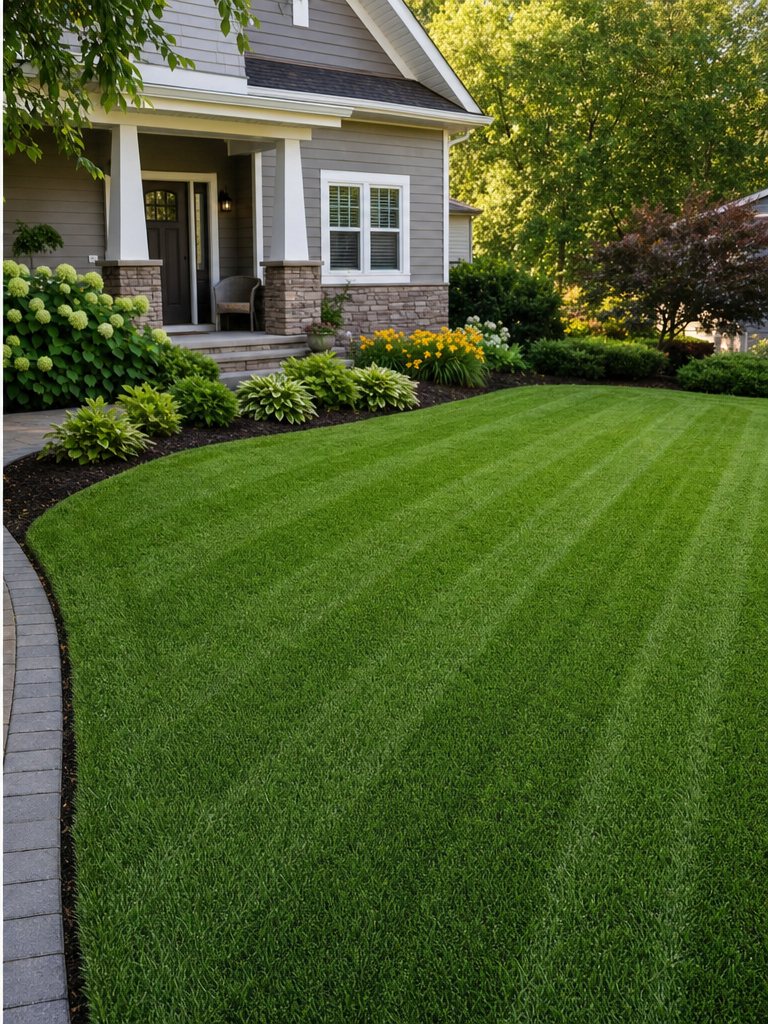 Freshly striped lawn after mowing